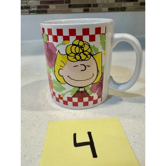 Set Of‎ 4 Benjamin & Medwin Peanuts Gang Coffee Tea Mugs Cups Red White Check - Picture 13 of 15
